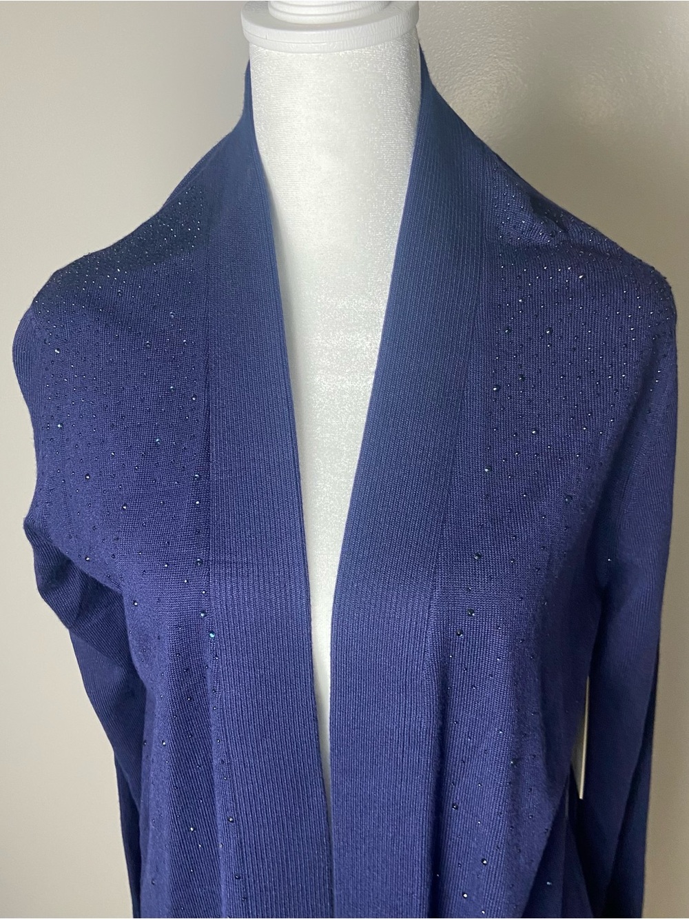 Open-Front Navy Women's Cardigan with Subtle Sparkle - Picture 2 of 8